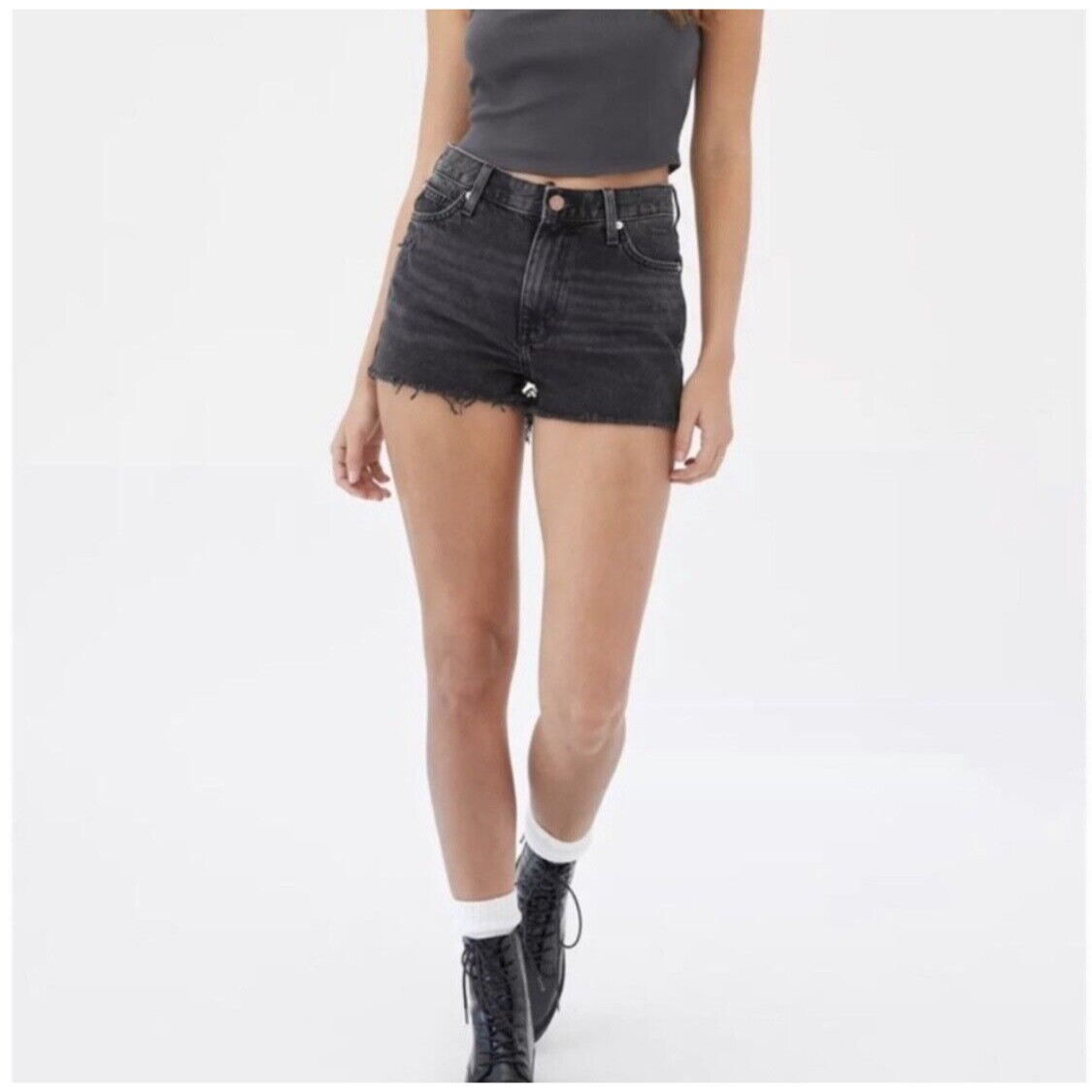 Urban Outfitters Bdg Size 32 Washed Black Cut Off High Rise Denim Shorts Cotton